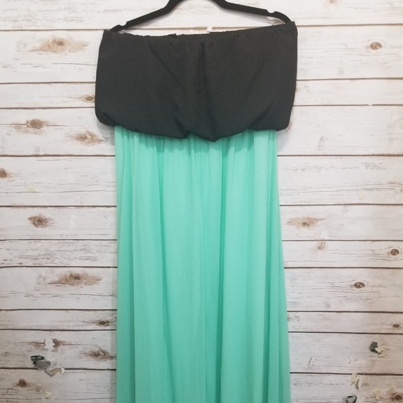 NYMPHE Chiffon Mint Green & Black Tube Top Dress - Picture 2 of 6